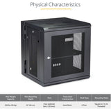 StarTech.com 4-Post 12U Wall Mount Network Cabinet, 19" Hinged Wall-Mounted Server Rack for IT Equipment, Flexible Lockable Rack Enclosure — RK12WALHM