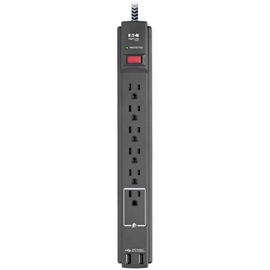 Eaton Tripp Lite Series Safe-IT 6-Outlet Surge Protector, 2 USB Charging Ports, 10 ft. Cord, 5-15P Plug, 990 Joules, Antimicrobial Protection, Black — TLP610BUAM
