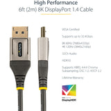 StarTech.com 6ft (2m) VESA Certified DisplayPort 1.4 Cable, 8K 60Hz HDR10, UHD 4K 120Hz Video, DP to DP Monitor Cord, DP 1.4 Cable, M/M — DP14VMM2M