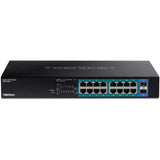 TRENDnet 18-Port Gigabit PoE+ Switch, 16 x 30W PoE+ Ports, 2 Gigabit SFP Slots, 240W PoE Budget, 36Gbps Switching Capacity, 1U 19" Rack Mountable, Lifetime Protection, Black, TPE-TG182