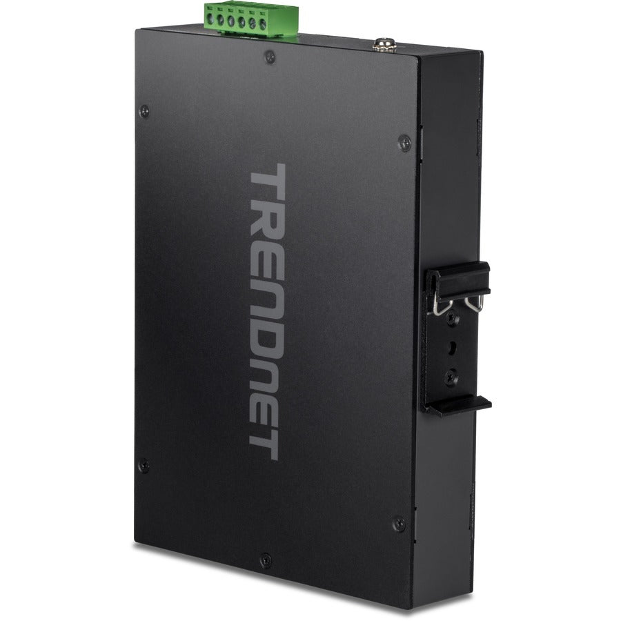 TRENDnet 5-Port Industrial Gigabit PoE+ Switch, Wide Temperature Range -20&deg; - 65&deg;C (-4&deg; - 149&deg;F), DIN-Rail Switch, 50-55V DC, 4 x Gigabit PoE+ Ports, 1 x Gigabit SFP Slot, TI-PGM541, Black — TI-PGM541