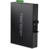 TRENDnet 5-Port Industrial Gigabit PoE+ Switch, Wide Temperature Range -20&deg; - 65&deg;C (-4&deg; - 149&deg;F), DIN-Rail Switch, 50-55V DC, 4 x Gigabit PoE+ Ports, 1 x Gigabit SFP Slot, TI-PGM541, Black — TI-PGM541