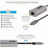 StarTech.com USB-C to Ethernet Adapter, 10/100/1000 Mbps, Gigabit Network Adapter, ASIX AX88179A, 1ft/30cm Cable, Windows/macOS/Linux — US1GC30B2