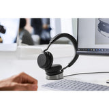 Jabra Evolve2 75 Wireless On-ear Stereo Headset - USB-C - For MS Teams - With Charging Stand - Black - Binaural - Ear-cup - 3000 cm - Bluetooth - 20 Hz to 20 kHz - MEMS Technology Microphone - Noise Cancelling — 27599-999-889