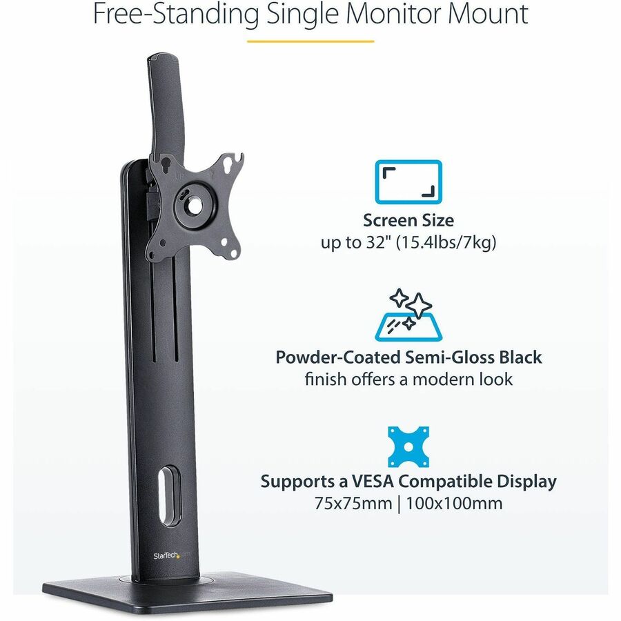 StarTech.com Free Standing Single Monitor Mount, Height Adjustable Ergonomic Monitor Desk Stand, For VESA Mount Displays up to 32" (15lb) — FPPNEUSTND