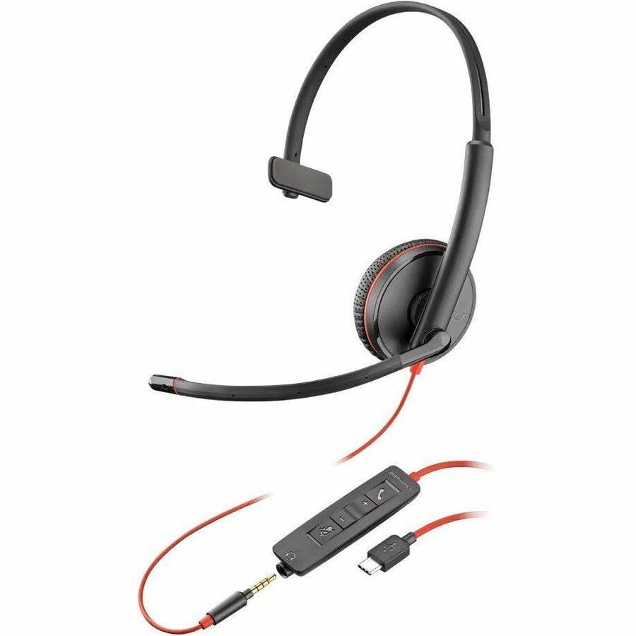 Poly Blackwire 3215 Monaural USB-C Headset + 3.5mm Plug + USB-C/A Adapter — 8X227AA
