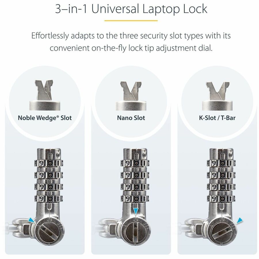StarTech.com Universal Laptop Lock 6.6ft, Security Cable For Notebook Compatible w/Noble Wedge&reg;/Nano/K-Slot; Keyless Combo. Locking Cable — UNIVC4D-LAPTOP-LOCK