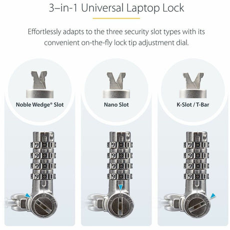 StarTech.com Universal Laptop Lock 6.6ft, Security Cable For Notebook Compatible w/Noble Wedge&reg;/Nano/K-Slot; Keyless Combo. Locking Cable — UNIVC4D-LAPTOP-LOCK