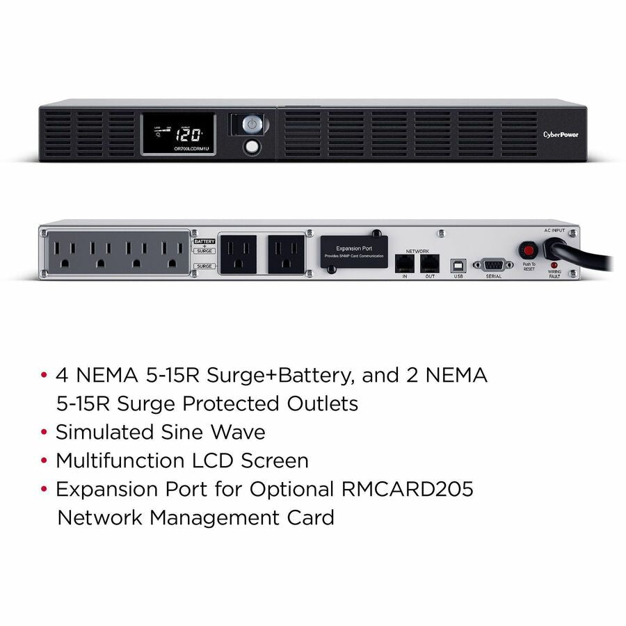 CyberPower OR700LCDRM1U Smart App LCD UPS Systems — OR700LCDRM1U