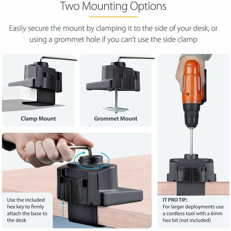 StarTech.com Triple Monitor Desk Mount For Up To Three 27in Screens, VESA 75x75/100x100, Tool-Less Arm Adjustments, C-Clamp/Grommet — 3MP2AG-MONITOR-ARM