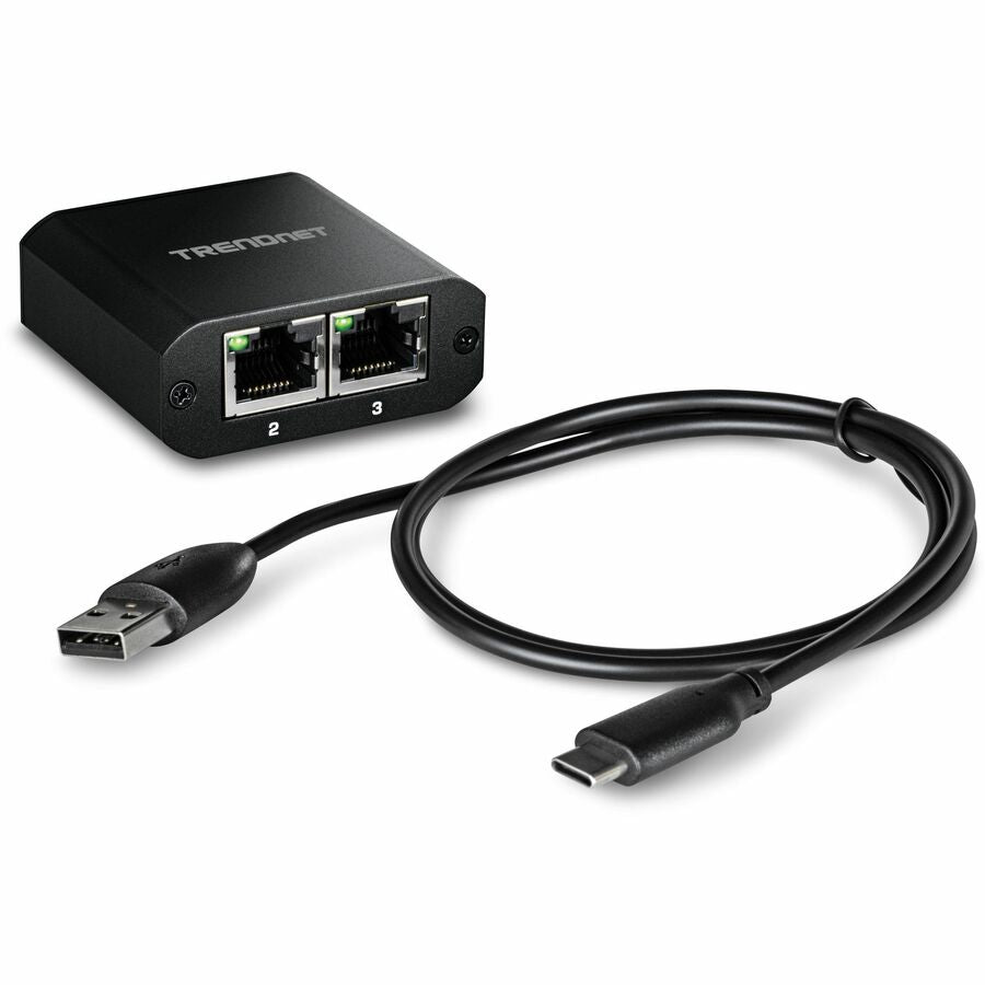 TRENDnet 2-Port Gigabit Splitter with USB Type C Power, TEG-102S, Splits One Network Connection Into Two, Ethernet Splitter, USB Type C Power Cable Included, NDAA & TAA Compliant — TEG-102S