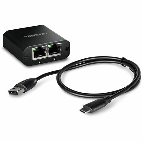 TRENDnet 2-Port Gigabit Splitter with USB Type C Power, TEG-102S, Splits One Network Connection Into Two, Ethernet Splitter, USB Type C Power Cable Included, NDAA & TAA Compliant — TEG-102S