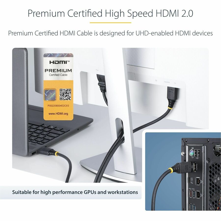 StarTech.com 25ft (7.6m) Premium Certified High Speed HDMI Cable, 4K 60Hz/1440p 144Hz, 18Gbps, UHD HDMI 2.0 Cord, TPE Jacket — HDMI2-CABLE-4K60-25F