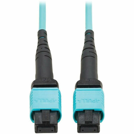 Eaton Tripp Lite Series 100G Multimode 50/125 OM4 Fiber Optic Cable (12F MPO/MPO-PC F/F), Type-B Polarity, OFNP, Aqua, 1 m (3.3 ft.), TAA — N845B-01M-12TAA