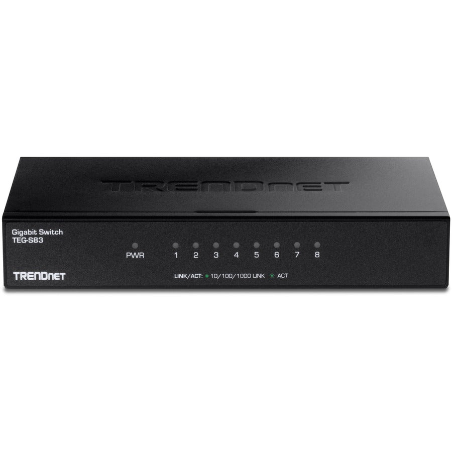 TRENDnet 8-Port Gigabit Desktop Switch, TEG-S83, 8 x Gigabit RJ-45 Ports, 16Gbps Switching Capacity, Fanless Design, Metal Enclosure, Lifetime Protection, Black — TEG-S83