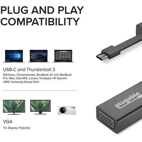 Plugable USB C to VGA Adapter, Thunderbolt 3 to VGA Adapter Compatible with Macbook Pro, Windows, Chromebooks, 2018 iPad Pro, Dell XPS, and more — USBC-TVGA
