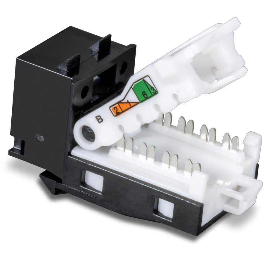 TRENDnet Cat6 Keystone Jack, 25-Pack Bundle, 90&deg; Angle Termination, Compatible with Cat5, Cat5e, & Cat6 Cabling, Color-Coded Labeling for T568B Wiring, Gold-Plated Contacts, Black, TC-K25C6BK