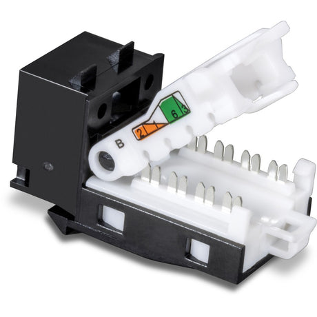TRENDnet Cat6 Keystone Jack, 25-Pack Bundle, 90&deg; Angle Termination, Compatible with Cat5, Cat5e, & Cat6 Cabling, Color-Coded Labeling for T568B Wiring, Gold-Plated Contacts, Black, TC-K25C6BK