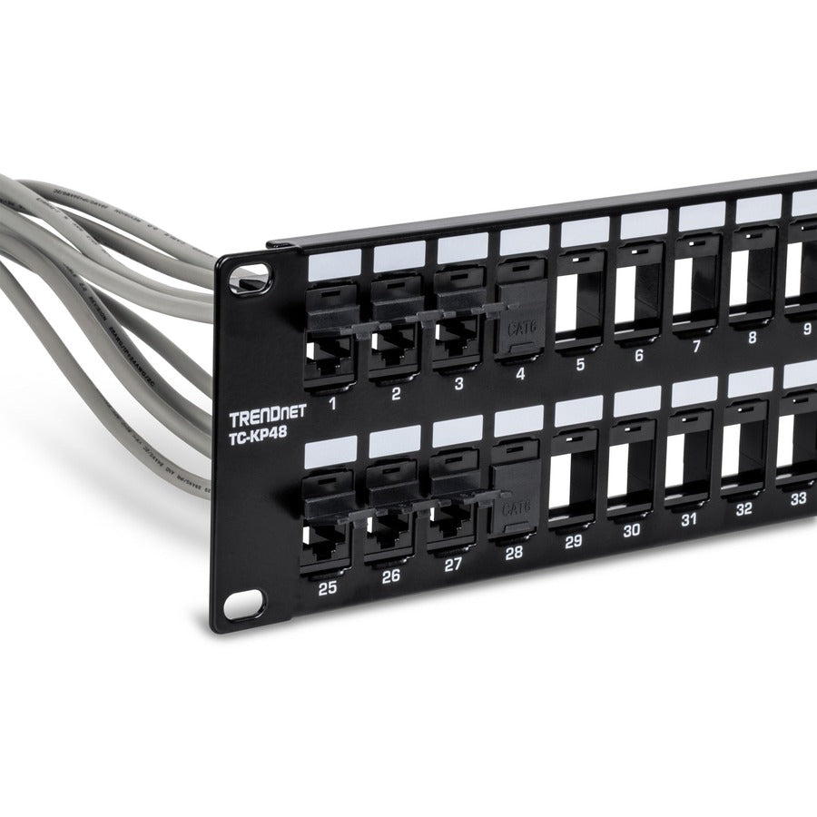 TRENDnet Cat6 Keystone Jack, 25-Pack Bundle, 90&deg; Angle Termination, Compatible with Cat5, Cat5e, & Cat6 Cabling, Color-Coded Labeling for T568B Wiring, Gold-Plated Contacts, Black, TC-K25C6BK