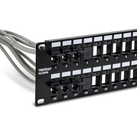 TRENDnet Cat6 Keystone Jack, 25-Pack Bundle, 90&deg; Angle Termination, Compatible with Cat5, Cat5e, & Cat6 Cabling, Color-Coded Labeling for T568B Wiring, Gold-Plated Contacts, Black, TC-K25C6BK