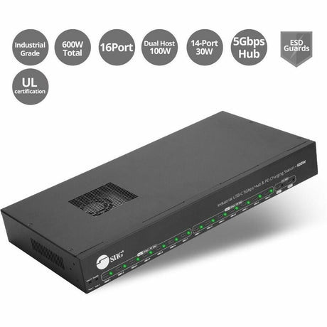 SIIG 16-port Industrial 600W USB-C PD Charging Station with 5Gbps USB Hub — ID-US0B11-S3