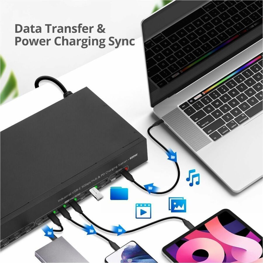 SIIG 16-port Industrial 600W USB-C PD Charging Station with 5Gbps USB Hub — ID-US0B11-S3