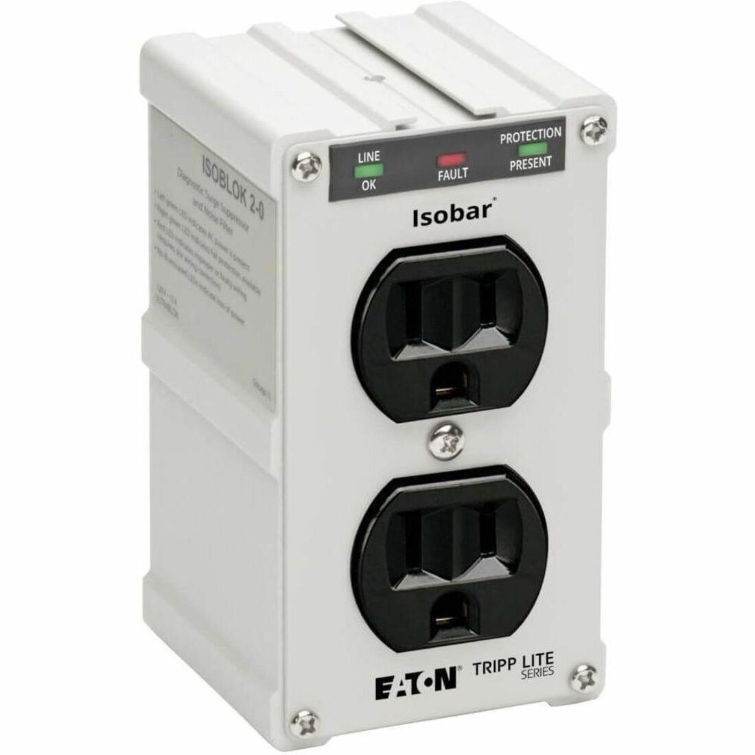 Eaton Tripp Lite Series Isobar 2-Outlet Surge Protector, Direct Plug-In, 1410 Joules, Diagnostic LEDs, Metal Housing — ISOBLOK2-0