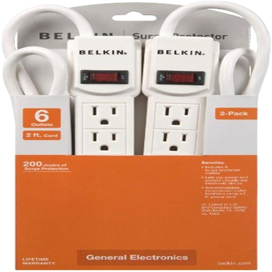 Belkin 6 Outlet Home and Office Surge Protector with 2ft Power Cord - 200 Joules — F5C048-2