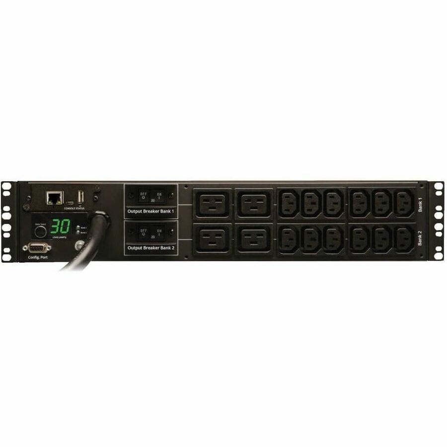 Eaton 5.5kW Single-Phase Monitored PDU with LX Platform Interface, 208/230V Outlets (12-C13 and 4-C19), L6-30P, 12 ft. (3.66 m) Cord, 2U Rack-Mount, TAA — PDUMNH30HV