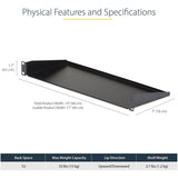 StarTech.com 1U Server Rack Shelf, Universal Rack Mount Cantilever Tray for 19" Network Equipment Rack, Heavy Duty Steel, 7" (17.8cm) Deep — CABSHELF1U