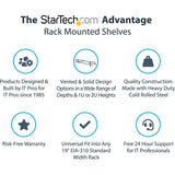 StarTech.com 1U Server Rack Shelf, Universal Rack Mount Cantilever Tray for 19" Network Equipment Rack, Heavy Duty Steel, 7" (17.8cm) Deep — CABSHELF1U