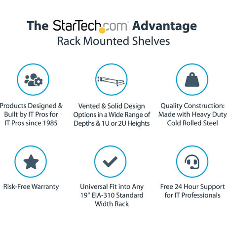 StarTech.com 1U Server Rack Shelf, Universal Rack Mount Cantilever Tray for 19" Network Equipment Rack, Heavy Duty Steel, 7" (17.8cm) Deep — CABSHELF1U