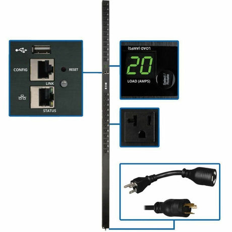 Eaton 1.9kW Single-Phase Switched PDU - LX Interface, 120V Outlets (24 5-15/20R), 10 ft. (3.05 m) Cord with L5-20P, 0U, TAA — PDUMV20NETLX