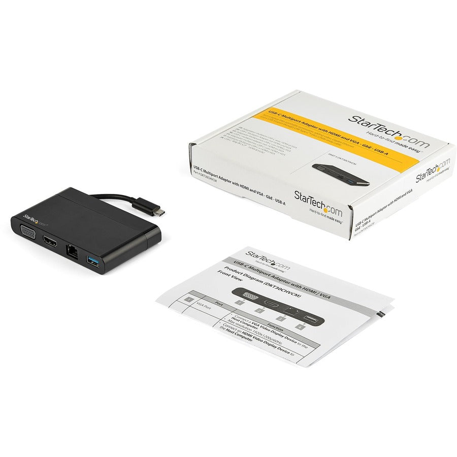 StarTech.com USB C Multiport Adapter with HDMI, VGA, Gb Ethernet & USB - USB C to 4K HDMI or 1080p VGA Adapter Mini Dock Hub - Travel Dock — DKT30CHVCM