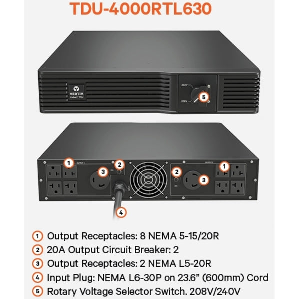 Vertiv Liebert TDU - 4000VA/4000W 120VAC|Step Down Transformer/Voltage Converter — TDU-4000RTL630