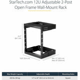 StarTech.com 2-Post 12U Heavy-Duty Wall Mount Network Rack, 19" Open Frame Server Rack with Adjustable Depth, Data Rack for IT Equipment~ — RK12WALLOA