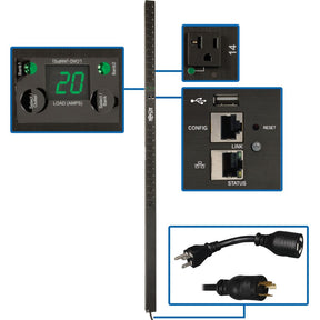 Eaton 1.9kW Single-Phase Switched PDU, LX Platform, Outlet Monitoring, 120V Outlets (24 NEMA 5-15/20R), L5-20P Plug, 0U, TAA — PDUMVR20NETLX