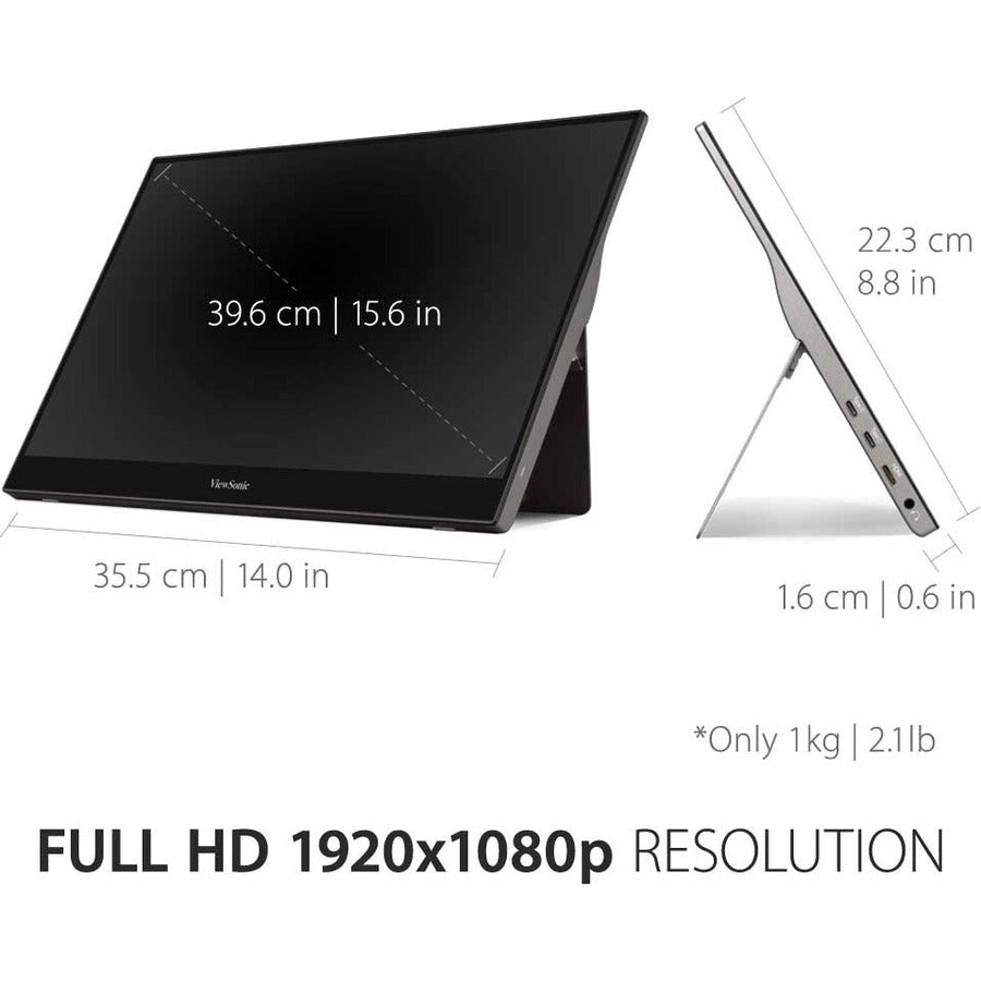 ViewSonic TD1655 15.6 Inch 1080p Portable Monitor with IPS Touchscreen, 2 Way Powered 60W USB C, Eye Care, Dual Speakers, Built-in Stand with Magnetic Cover — TD1655