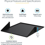 StarTech.com 2U 19" 2-Post Network Rack Shelf 20in Deep Center Mount Cantilever Tray Rackmount for AV/Data Equipment 75lb Capacity — CABSHF2POST2