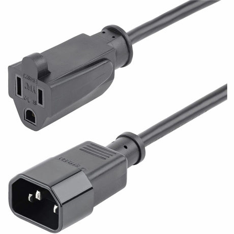 StarTech.com 1ft (0.3m) Power Extension Cord, IEC C14 to NEMA 5-15R, 10A 125V, 18AWG, Black, Outlet Extension Cable for Network Equipment — PAC10010PK