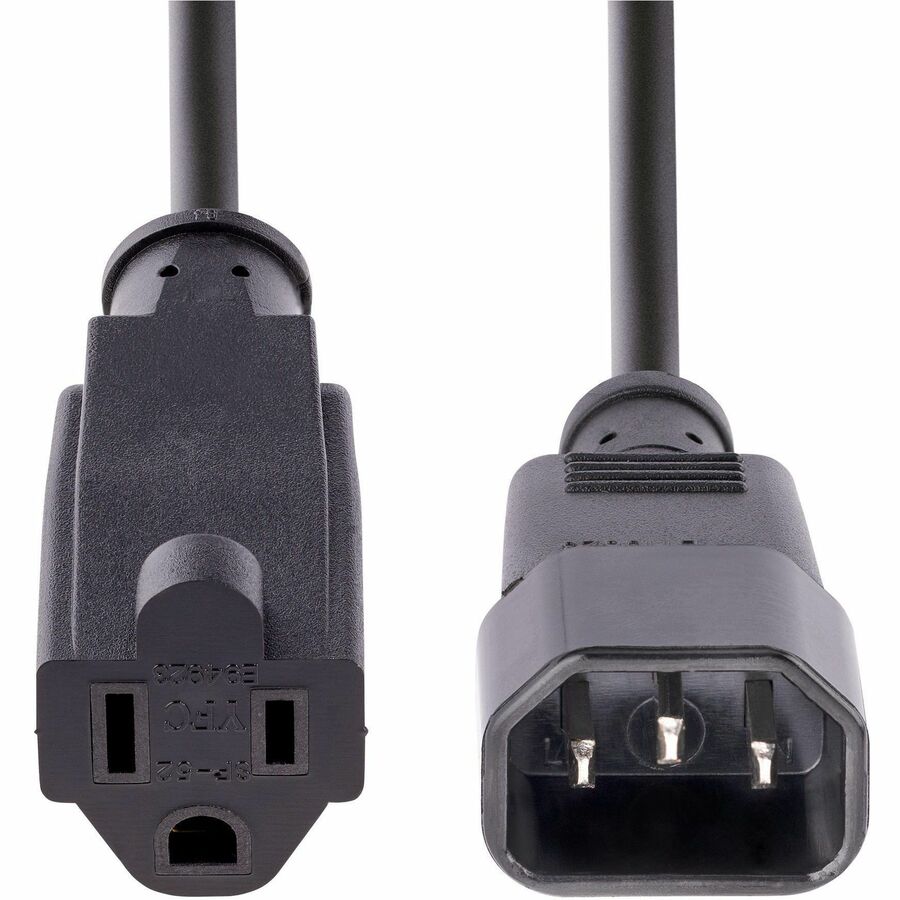 StarTech.com 1ft (0.3m) Power Extension Cord, IEC C14 to NEMA 5-15R, 10A 125V, 18AWG, Black, Outlet Extension Cable for Network Equipment — PAC10010PK