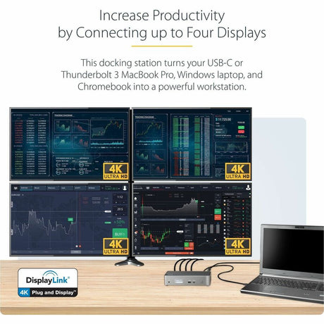 StarTech.com USB-C Dock, 4K 60Hz Quad Monitor DisplayPort & HDMI, Universal USB C Docking Station, 100W Power Delivery, USB Hub 1C/3A, GbE — DK31C4DPPD