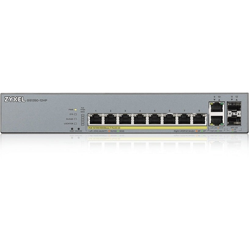 ZYXEL GS1350-12HP 8-Port Gigabit Smart Nebula Cloud Managed PoE Switch | 8 PoE+ Ports at 130W with 2 SFP Uplinks — GS1350-12HP