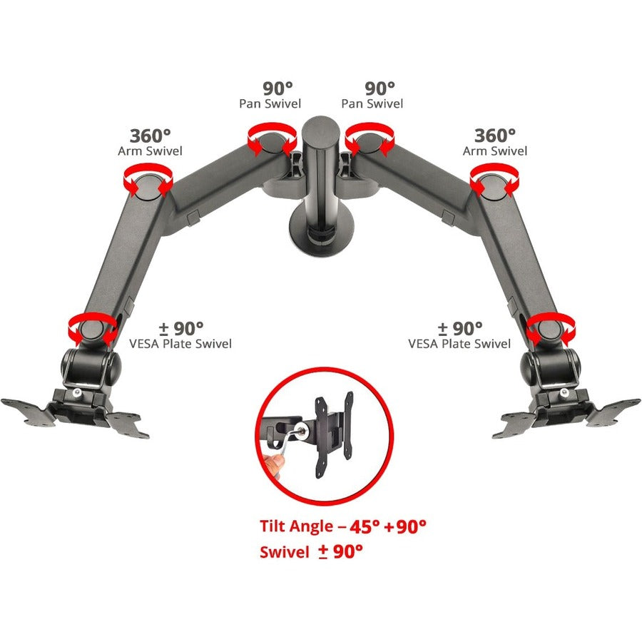 SIIG Dual Arm Pole Multi-Angle Replaceable Articulating Monitor Desk Mount - 14" to 30" - Max Load 17.6lbs each - Expandable Slide Rails Design - up to 4 monitors — CE-MT3E11-S1