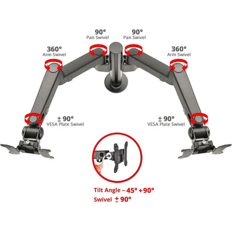 SIIG Dual Arm Pole Multi-Angle Replaceable Articulating Monitor Desk Mount - 14" to 30" - Max Load 17.6lbs each - Expandable Slide Rails Design - up to 4 monitors — CE-MT3E11-S1
