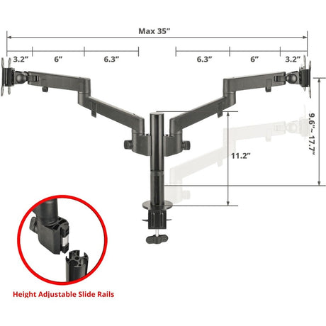 SIIG Dual Arm Pole Multi-Angle Replaceable Articulating Monitor Desk Mount - 14" to 30" - Max Load 17.6lbs each - Expandable Slide Rails Design - up to 4 monitors — CE-MT3E11-S1