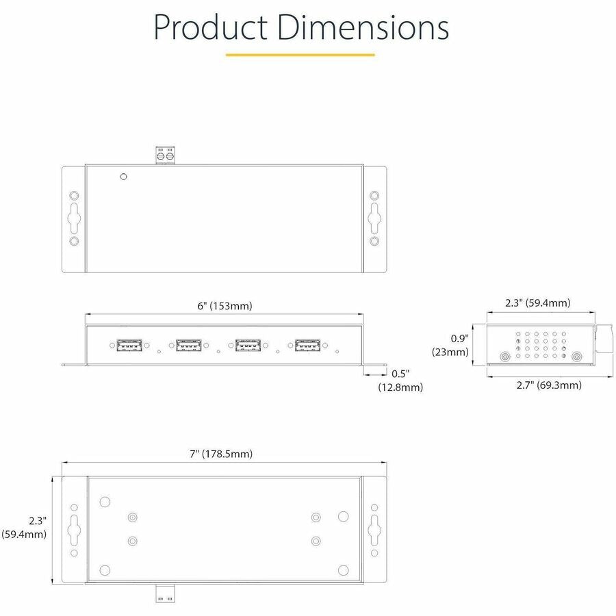 StarTech.com 4-Port Industrial USB 3.0 5Gbps Hub, Rugged USB Hub w/ ESD & Surge Protection, DIN/Wall/Desk Mountable, USB-A Expansion Hub — 5G4AINDNP-USB-A-HUB