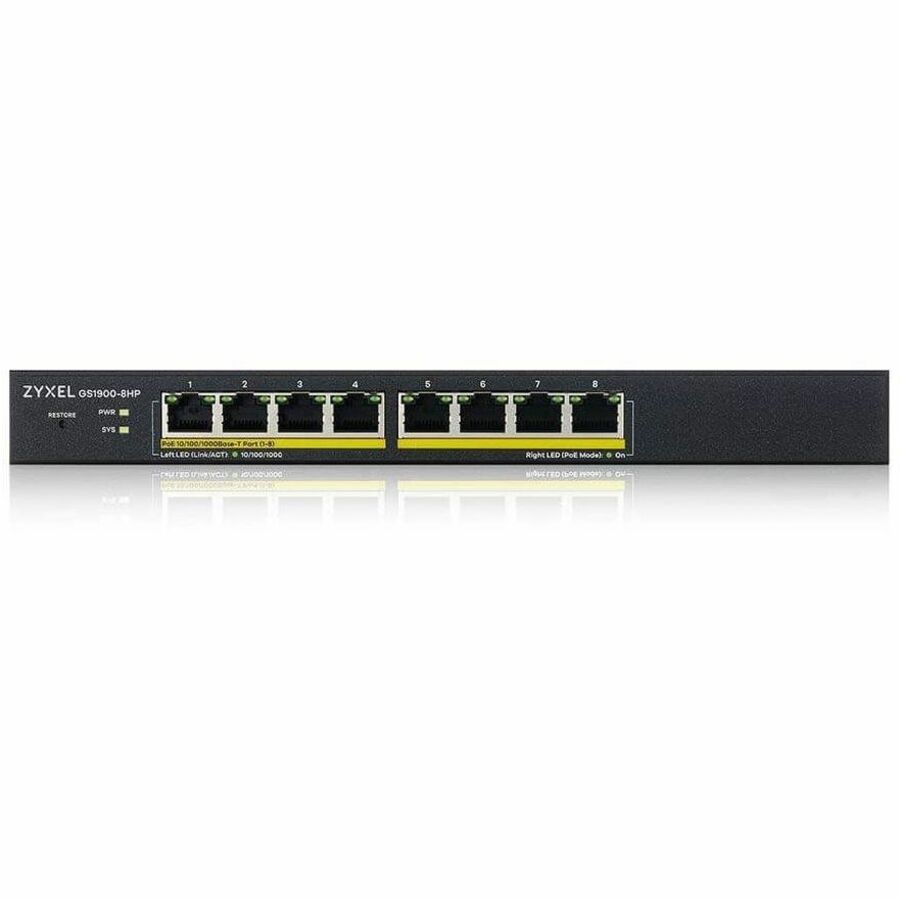 ZYXEL GS1900-8HP REV 03F 8-Port Gigabit Smart Managed PoE Switch | 8 PoE+ Ports at 77W | Fanless | TAA Compliant — GS1900-8HPREV03F
