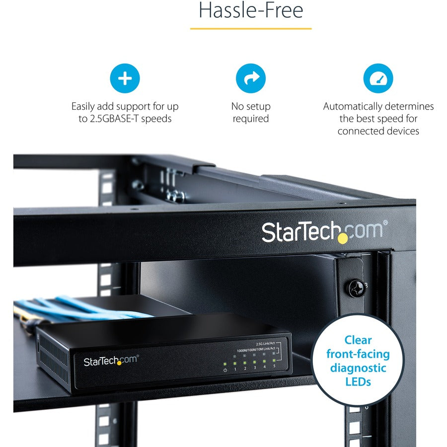 StarTech.com Unmanaged 2.5G Switch, 5 Port 2.5GBASE-T Unmanaged Ethernet Switch, Din Rail | Wall Mount, Multi-Gigabit, Auto-MDIX, 9K Jumbo — DS52000