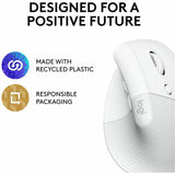 Logitech Lift Vertical Ergonomic Mouse, Wireless, Bluetooth or Logi Bolt USB receiver, Quiet clicks, 4 buttons, Off-white — 910-006469